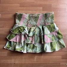 Shade critters summer print  mini skirt size large pink and green