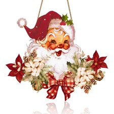 Christmas Hanging Wooden Sign Vintage Santa Claus Welcome Door Wall Decor