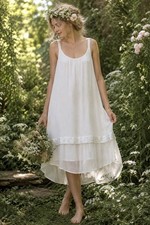 White Silk Fairycore Cottagecore Midi Dress Sequin Trim Romantic Italy M