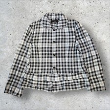 Tricot Comme des Garcons Round Collar Frill Jacket Check Wool Linen Blend 12F