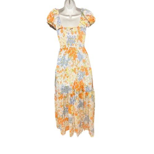 Billabong Sunrise Floral Sweetheart Cotton Maxi Dress Puff Sleeve Cottagecore S - Picture 3 of 7