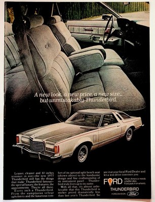 Ford Thunderbird 1977 Print Advertisement 8x11 Vintage Car Interior