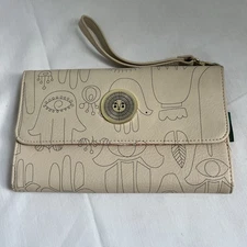 Jungalow women’s Travel wristlet wallet phone pouch beige boho sketch pattern  