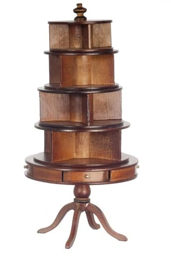 Dolls House Revolving Bookcase Circular Walnut Platinum Miniature Furniture 1:12