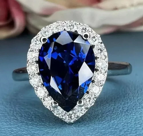 4.00 Ct Certified Pear Shape Natural Blue Diamond Ring VVS1 White Gold Finish