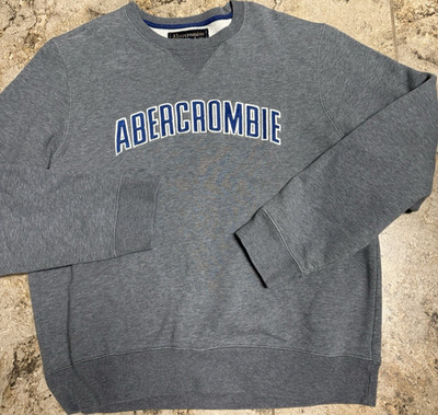 Abercrombie & Fitch Men s M Gray Logo Crewneck Pullover Fleece Sweatshirt preppy