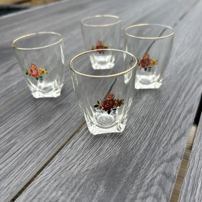 4er Set kleine französische Saftgläser Becher rote Rose Design 