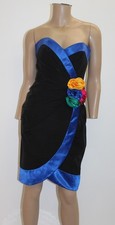 A. J. Bari Vintage 80's Black Color Block Strapless Dress w Raised Flower Size 6