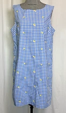 Kim Rogers Lemon embroidered Gingham Sheath Dress Spring Summer Picnic Size PM