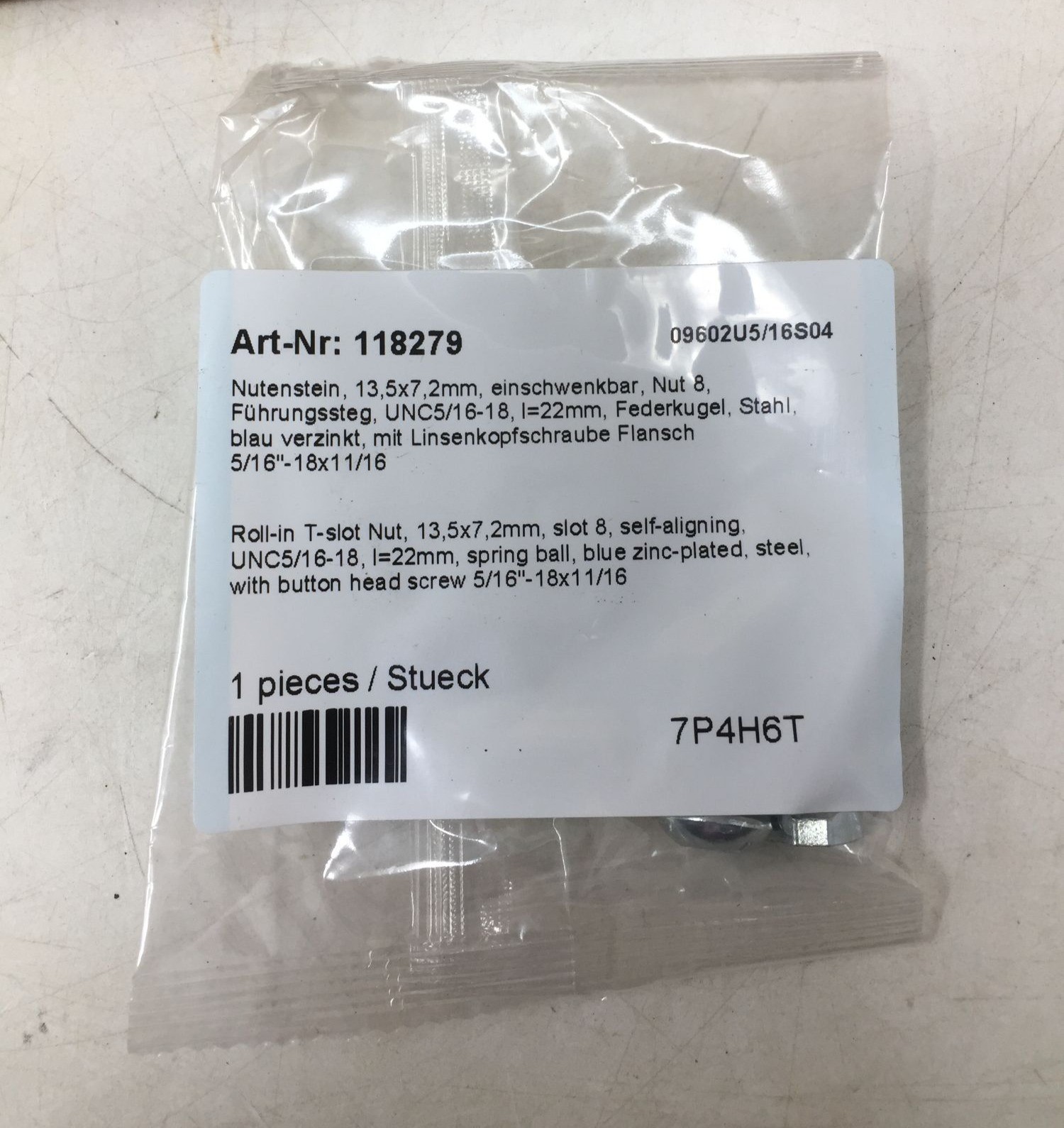 Roll-in T-Slot nut, 13,5x7mm, UNC 5/16-18, I=22mm - 09602U5/16S04