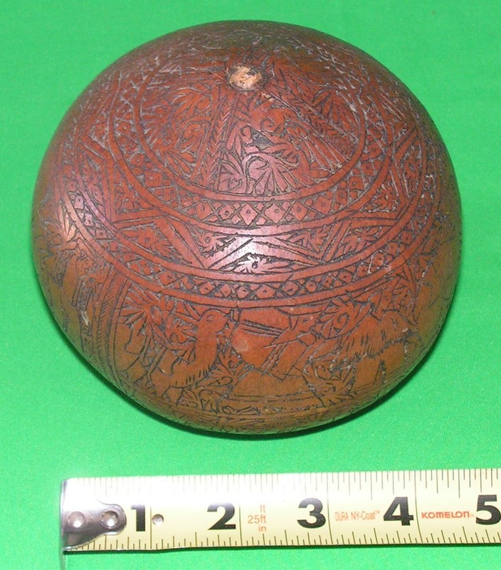 Hand Etched / Carved Peruvian Storytelling Gourd - Alpaca / Shepherd - 4”