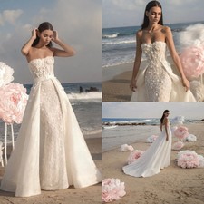 Mermaid Wedding Dresses Detachable Overskirts Lace Applique Beads Bridal Gown