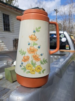 Vintage CORNING Thermos Coffee Carafe ROYAL GARDEN Orange Yellow Blue Floral