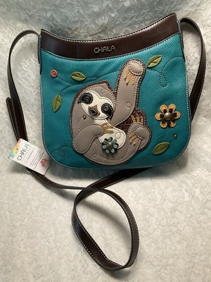 NWT TEAL CHALA Messenger Crescent Crossbody Purse Bag Pleather SLOTH