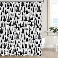Christmas Shower Curtain Black White Xmas Tree Abstract Pine Tree Modern Simp...