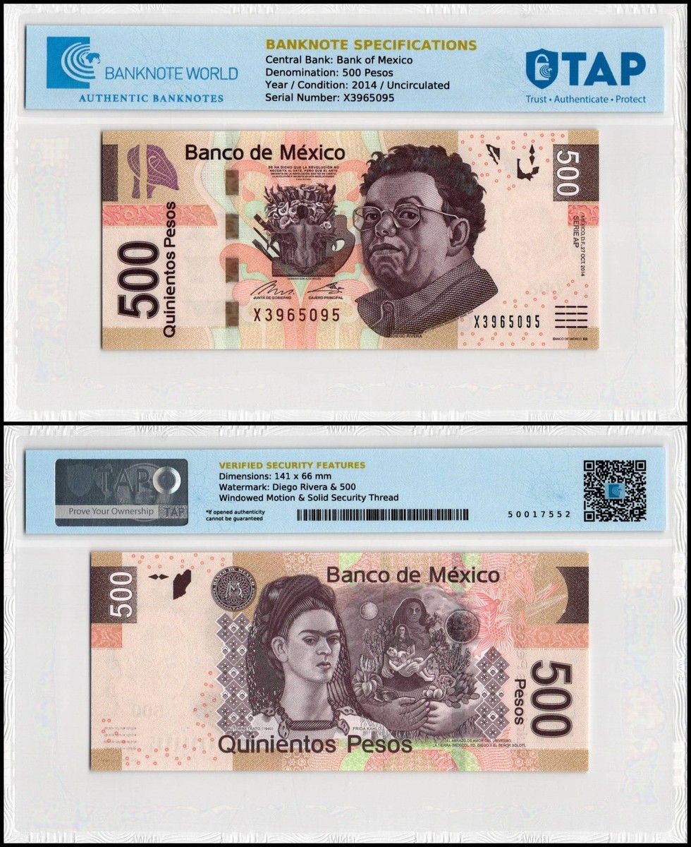 Mexico 500 Pesos, 2014, P-126ap, UNC Series AP, Authenticated | eBay