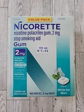 Nicorette Nicotine VALUE PACK White Ice Mint Flavor Gum  2mg 160 Count 04/2027