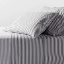 Queen Organic Percale Sheet Set Charcoal/White Stripe - Threshold