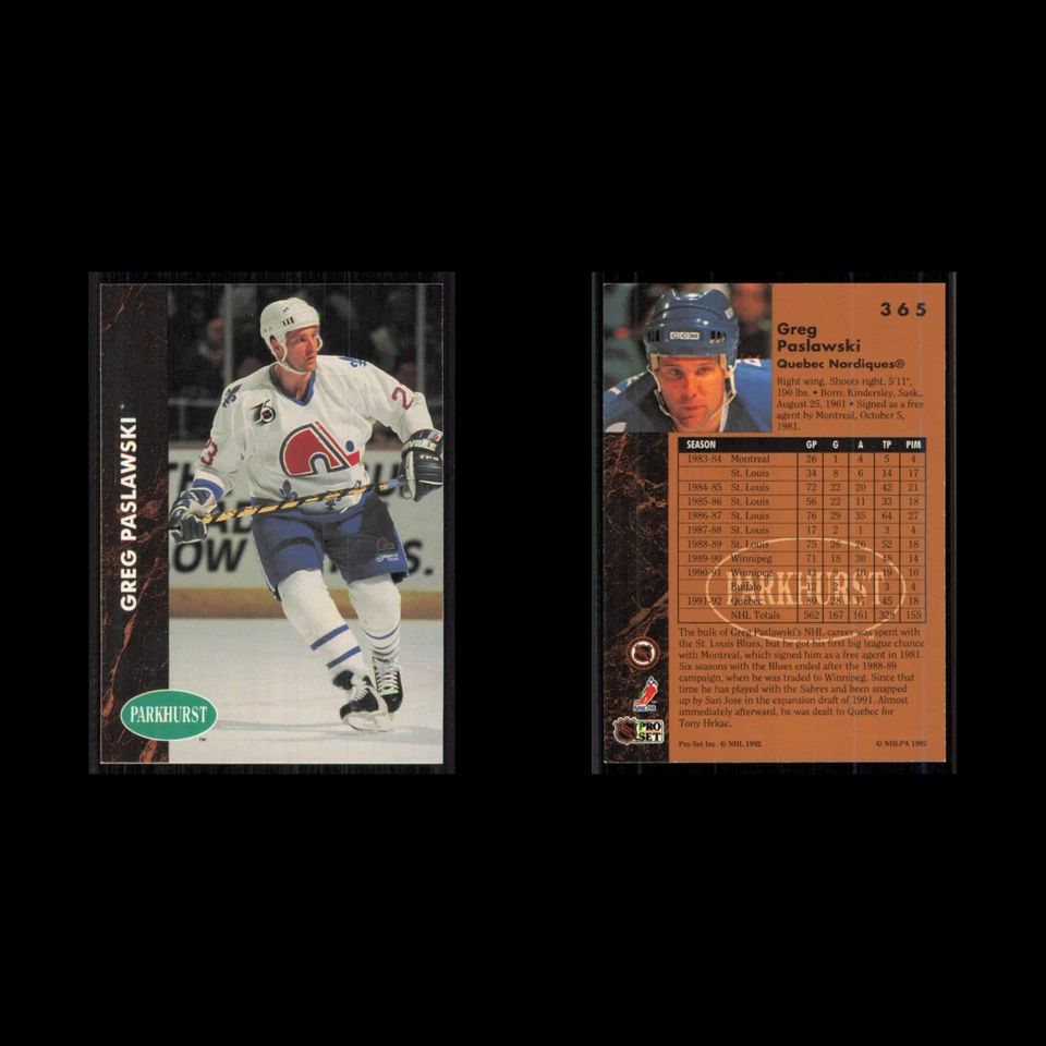 Greg Paslawski #365 1991 Parkhurst Quebec Nordiques Hockey Card NHL NM - Image 3 of 3