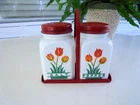 1950s Vintage Fire King Tulip Salt & Pepper Shakers Milk Glass Retro Kitchen