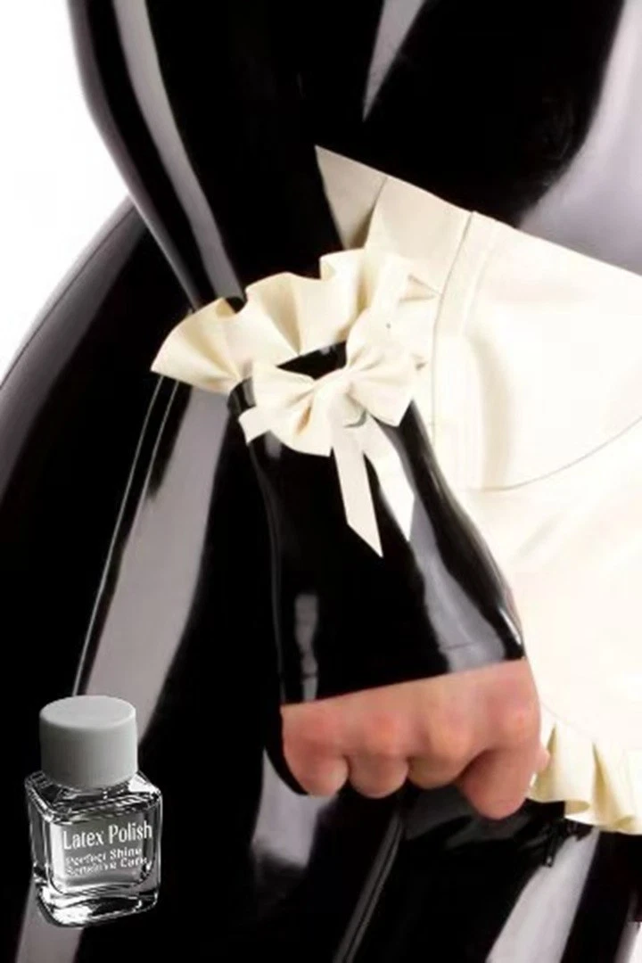 Latex polish Gummi ruffles maid wrist finger-less Gloves mittens customized #820
