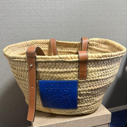 Loewe Basket Bag Raffia Anagram Medium Handbag Tote bag Blue used from japan