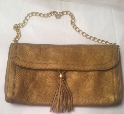 TALBOTS GOLD LEATHER SHOULDER BAG/CLUTCH W CHAIN STRAP NWOT