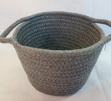 Soft Woven Rope Basket 5" Tall Storage w/ Handles Round Blue 6.5" Diameter