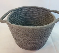Soft Woven Rope Basket 5" Tall Storage w/ Handles Round Blue 6.5" Diameter