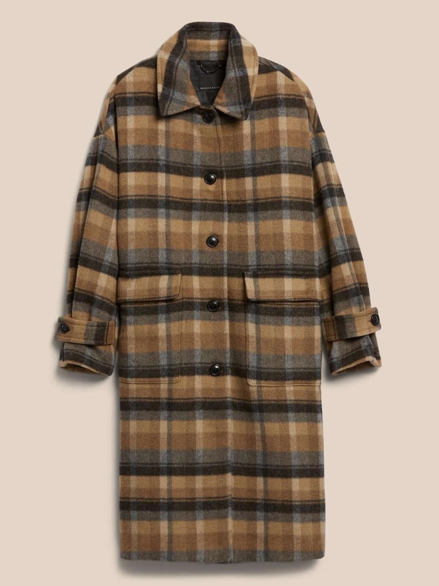 Banana Republic Oversized Plaid Italian Melton Coat SIZE M #772769  