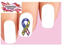Waterslide Nail Decals Set of 20 - Support Our Troops Yellow Ribbon with Flag