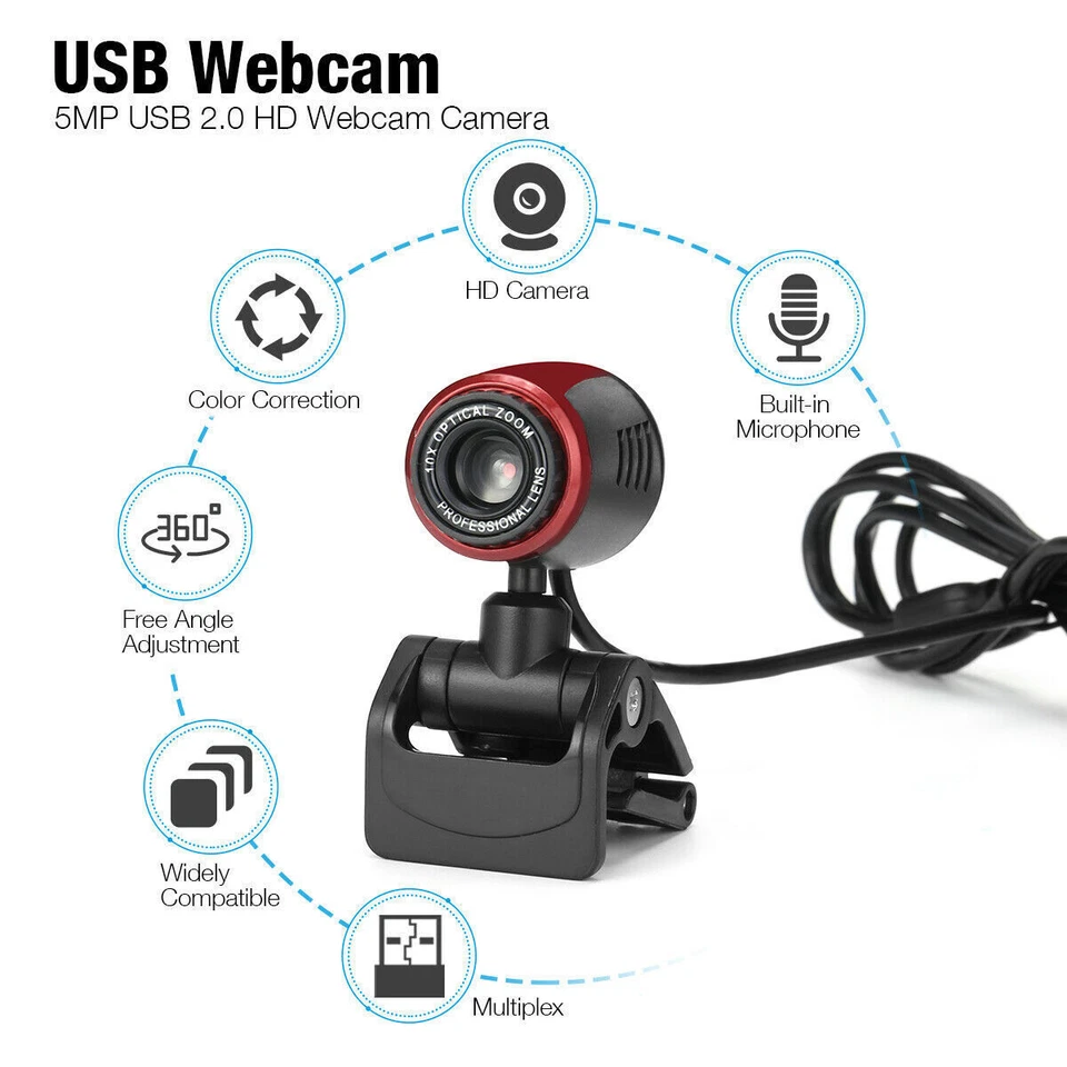 1080P HD Webcam USB Computer Web Camera For Laptop Desktop PC With Microphone - Image 2 of 4