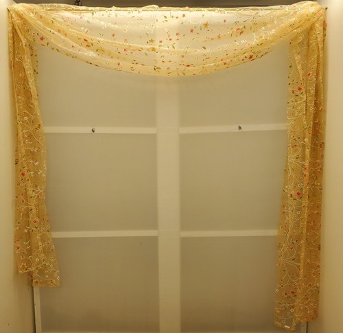 VINTAGE April Showers Sheer SCARF PANEL OR VAL Printed Floral Organza Golden Rod - Picture 8 of 11