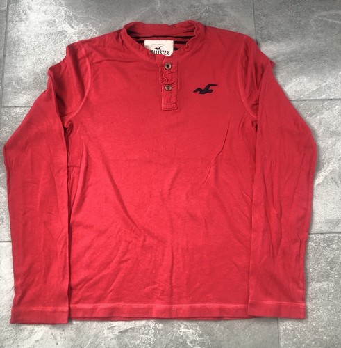 Hollister T-Shirt Womens Size Small Red  Round Neck 1/4 Button Long Sleeve Tee - Picture 1 of 14