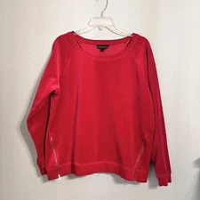 Attention Velour Pullover Sweatshirt Top Women XL Red Long Sleeve Zipper Accents