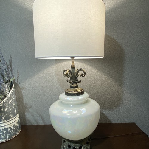 Pearl Iridescent Lamp Opalescent Hollywood Regency Mid Century Vintage Oversize - Picture 6 of 19