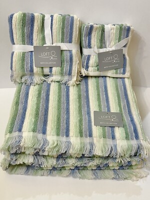 8pc Loft By Loftex STRIPES 2 Bath 2 Hand 4 Washcloth Towel Set 100% Cotton