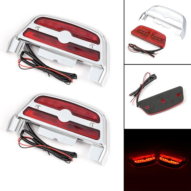 1Pair L&F LED Light Red Passenger Footboard Floorboard Chrome Cover For