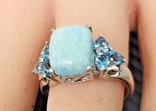 Vintage STS Larimar Blue Topaz Sterling Silver Cocktail Band Ring size 7