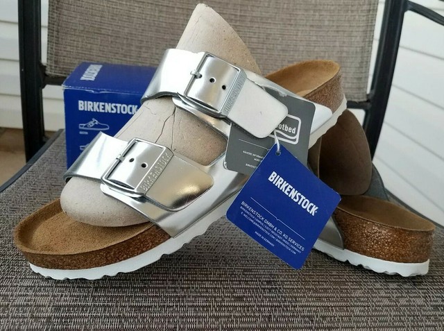 birkenstock arizona metallic silver