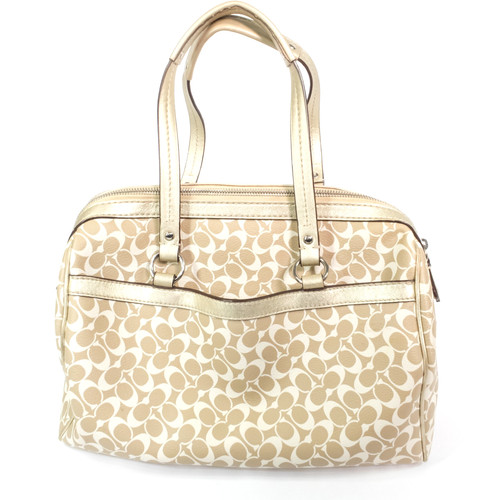 COACH Chelsea Heritage Stripe Satchel Beige Cream Monogram Purse