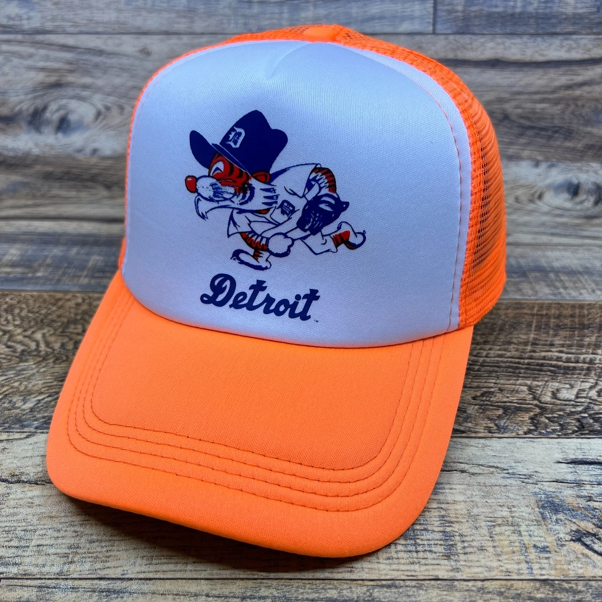 Detroit Tigers Mens Trucker Hat Orange Snapback 1960s Logo Retro Baseball Cap