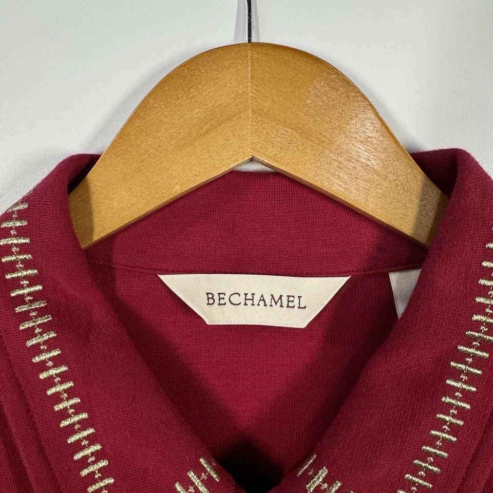 Chaqueta Bechamel Mujer Grande Roja Cremallera Completa Manga Larga Dorado Bordado Top Foto 4 de 4