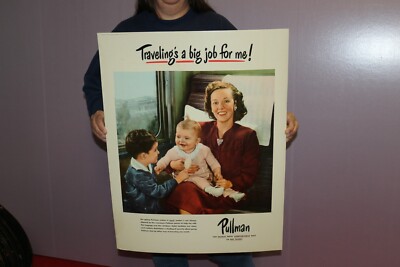 Rare Vintage 1949 Pullman Railroad Train Passenger Car 27'' Cardboard Sign NICE