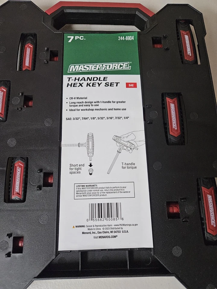 SAE 3/32 7/64 1/8 5/32 3/16 7/32 1/4" T-Handle Hex Key 7 Piece Set Storage Case - Image 4 of 4