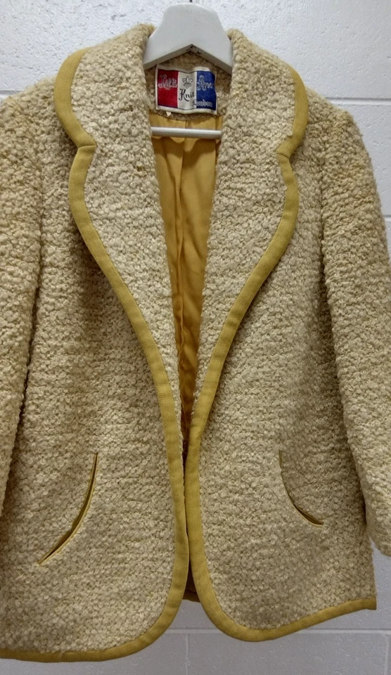 Chaqueta Lilli Ann Dandy Años 60 LONDRES TEJIDO Caniche Lana Mediados de Siglo Mod Cuadrada Grande  Foto 4 de 4