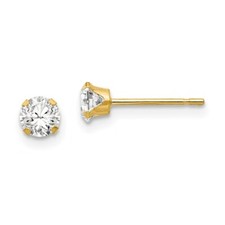 Madi K Kid's Earrings 14k Yellow Gold 4mm White Cubic Zirconia Post