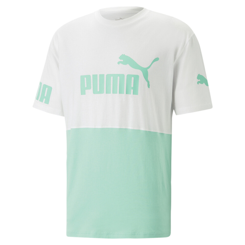 Puma питания Colorblock логотип ворота короткий рукав футболка мужской зеленый повседневные топы