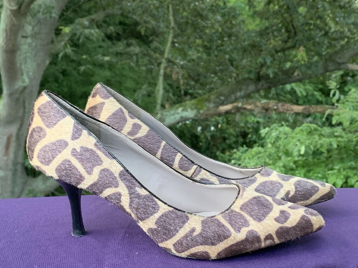 NINE WEST CO Giraffe Leopard Faux Fur Leather Pumps High Heels Sz 7.5 sj18m5