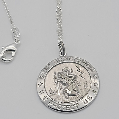 Sterling Silver Saint Christopher Medal - on 18 inch chain -  (WO-0095)